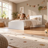 White Single Bed Frame with Solid Slatted Base for Kids and Guest Rooms