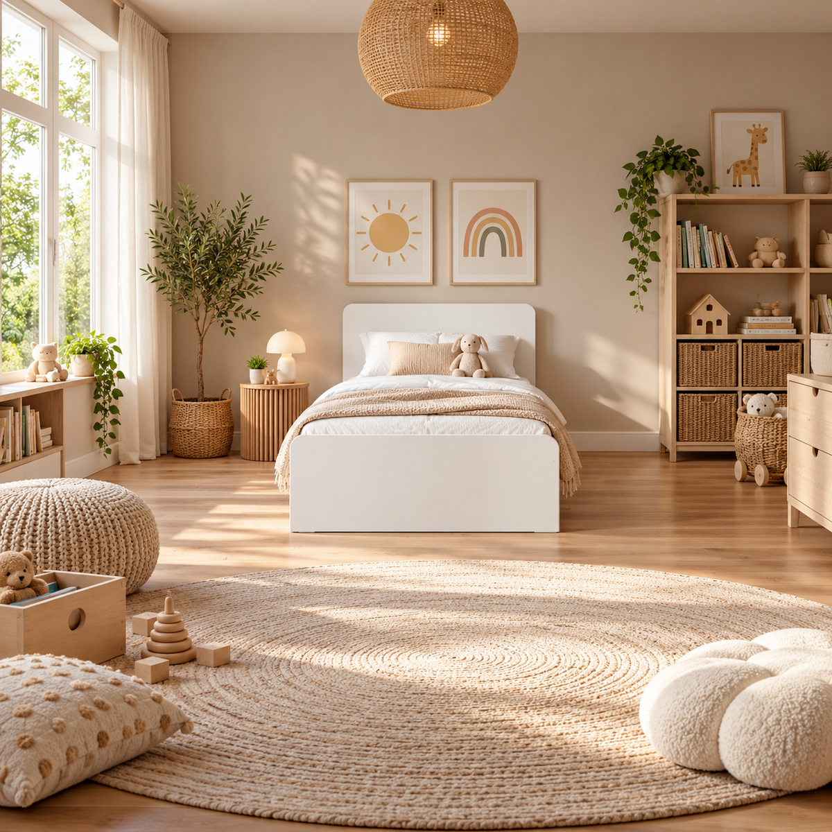 White Single Bed Frame with Solid Slatted Base for Kids and Guest Rooms