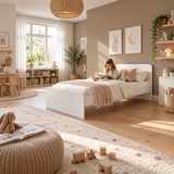 White Single Bed Frame with Solid Slatted Base for Kids and Guest Rooms