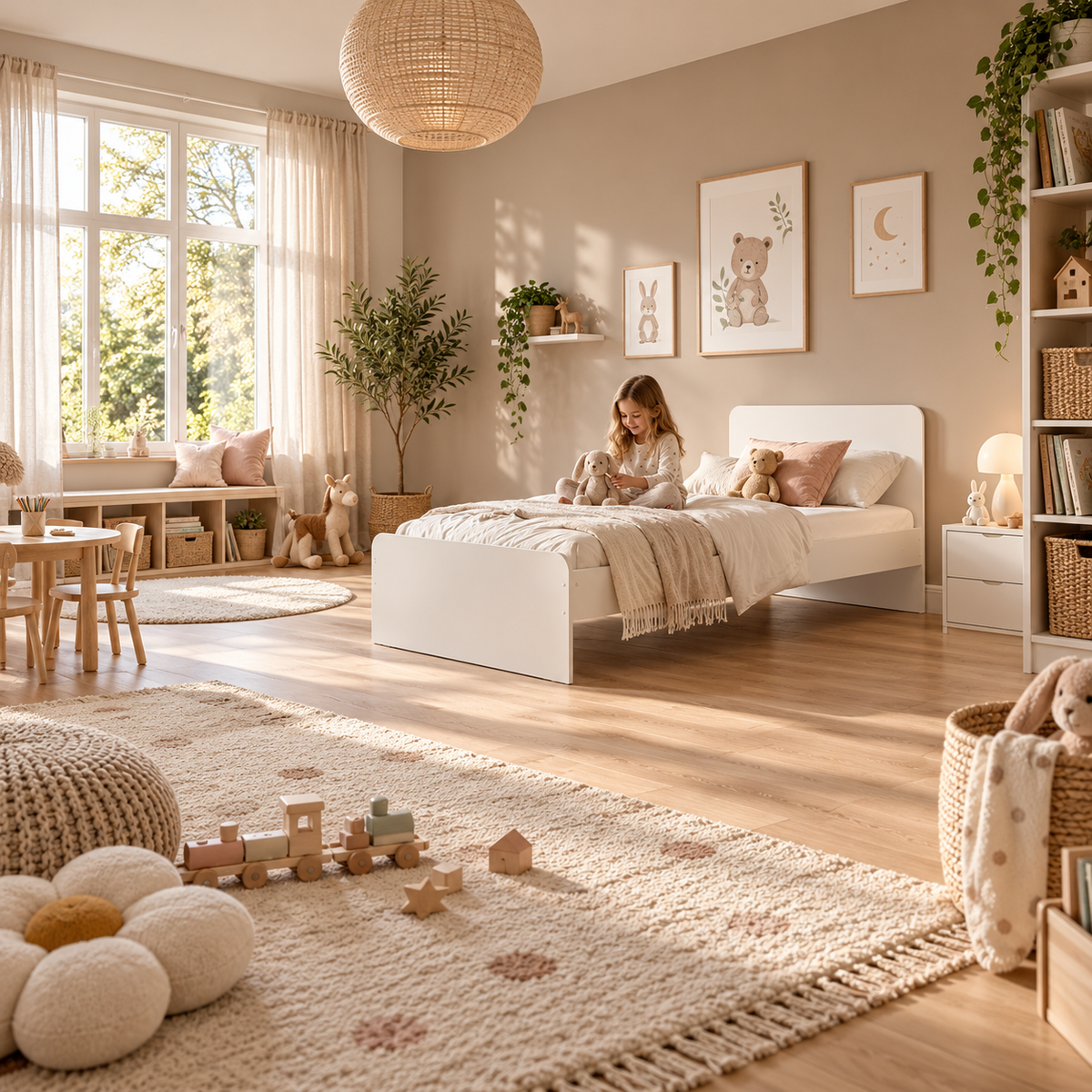 White Single Bed Frame with Solid Slatted Base for Kids and Guest Rooms