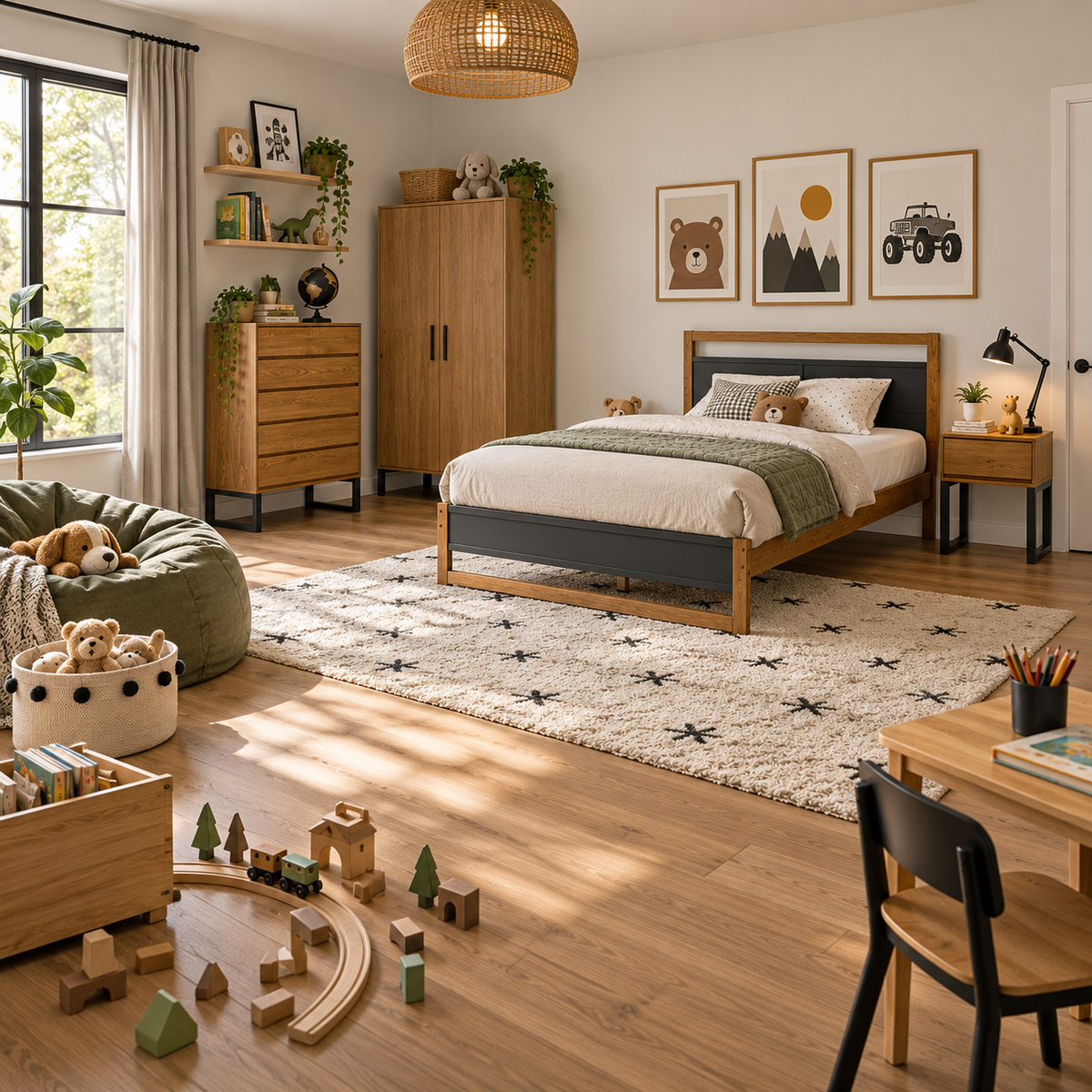 Oak Veneer Wooden King Size Bed Frame with Sprung Slatted Base