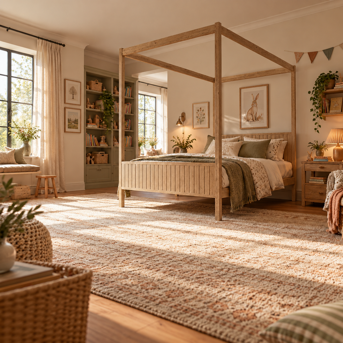Solid Pine Four Poster Bed Frame in Natural, Double, King or Super King