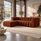 2 Seater Channel Tufted Sofa with Footstool in Burnt Orange Chenille