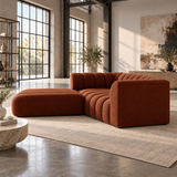 2 Seater Channel Tufted Sofa with Footstool in Burnt Orange Chenille