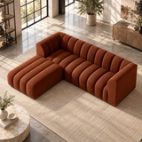 2 Seater Channel Tufted Sofa with Footstool in Burnt Orange Chenille