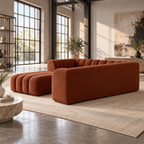 2 Seater Channel Tufted Sofa with Footstool in Burnt Orange Chenille