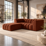 2 Seater Channel Tufted Sofa with Footstool in Burnt Orange Chenille
