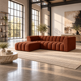 2 Seater Channel Tufted Sofa with Footstool in Burnt Orange Chenille