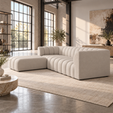 4 Seater Modular Channel Tufted Sofa with Reversible Footstool in Beige Chenille
