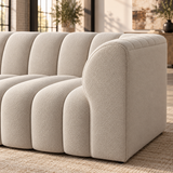4 Seater Modular Channel Tufted Sofa with Reversible Footstool in Beige Chenille