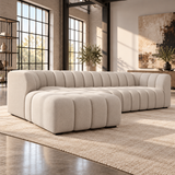 4 Seater Modular Channel Tufted Sofa with Reversible Footstool in Beige Chenille