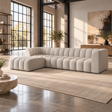 4 Seater Modular Channel Tufted Sofa with Reversible Footstool in Beige Chenille