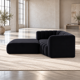 2 Seater Channel Tufted Sofa with Footstool in Black Velvet