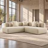 Large 5 Seater L Shaped Corner Sofa in Cream Chenille
