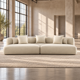 Large 5 Seater L Shaped Corner Sofa in Cream Chenille
