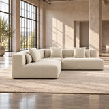 Large 5 Seater L Shaped Corner Sofa in Cream Chenille