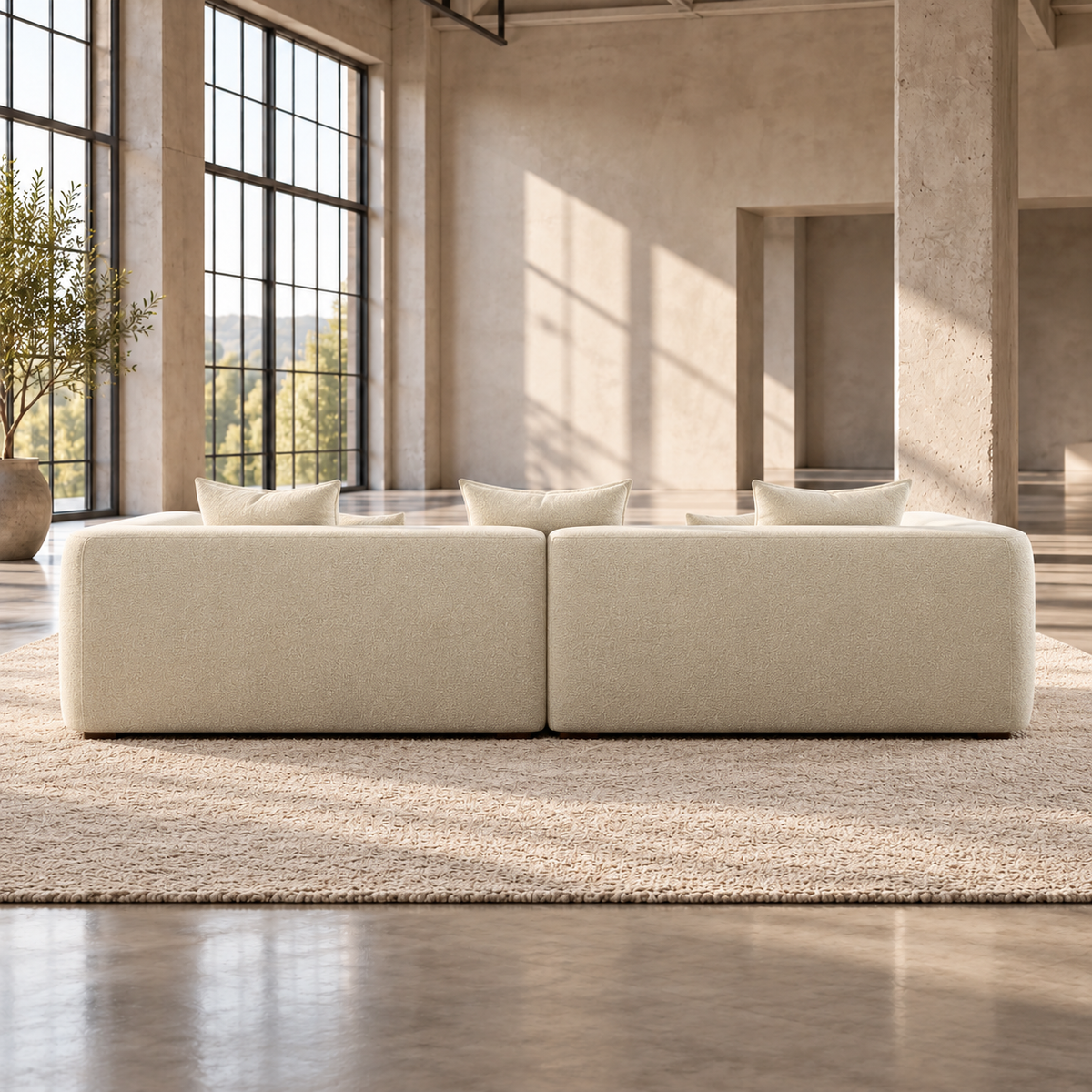 Large 5 Seater L Shaped Corner Sofa in Cream Chenille