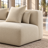 Large 5 Seater L Shaped Corner Sofa in Cream Chenille