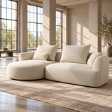 2 Seater Curved L Shaped Sofa in Cream Chenille