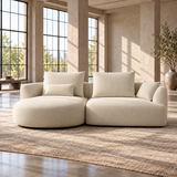 2 Seater Curved L Shaped Sofa in Cream Chenille