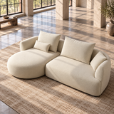 2 Seater Curved L Shaped Sofa in Cream Chenille