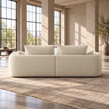2 Seater Curved L Shaped Sofa in Cream Chenille