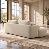 2 Seater Curved L Shaped Sofa in Cream Chenille