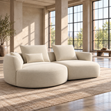 2 Seater Curved L Shaped Sofa in Cream Chenille