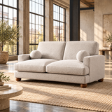 2 Seater Boucle Sofa in Beige with Ball Feet