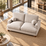 2 Seater Boucle Sofa in Beige with Ball Feet