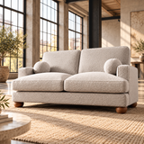 2 Seater Boucle Sofa in Beige with Ball Feet