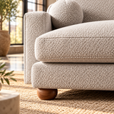 2 Seater Boucle Sofa in Beige with Ball Feet