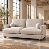 3 Seater Boucle Sofa in Beige with Ball Feet