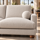 3 Seater Boucle Sofa in Beige with Ball Feet