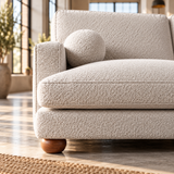 3 Seater Boucle Sofa in Beige with Ball Feet