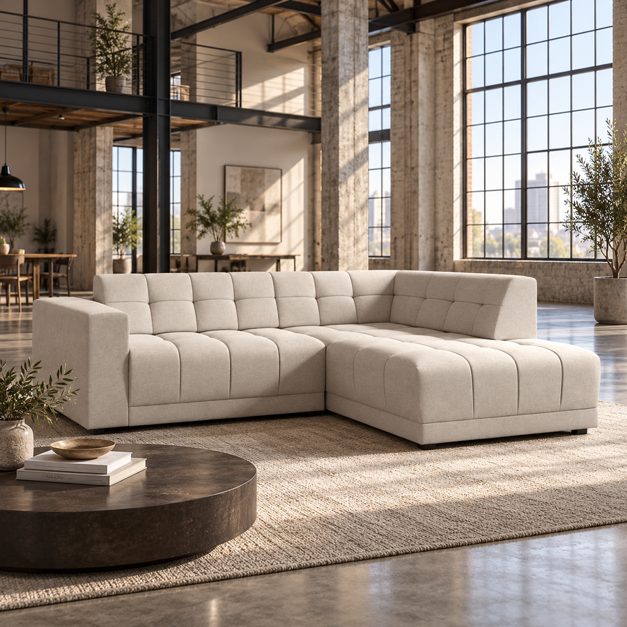3 Seater Right Hand Corner Sofa in Cream Faux Suede