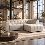3 Seater Right Hand Corner Sofa in Cream Faux Suede