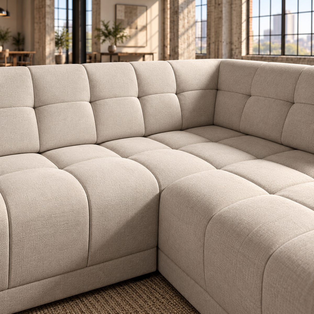 3 Seater Right Hand Corner Sofa in Cream Faux Suede