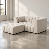 2 Seater Channel Tufted Sofa with Footstool in Beige Chenille