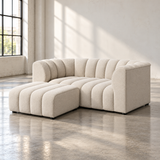 2 Seater Channel Tufted Sofa with Footstool in Beige Chenille