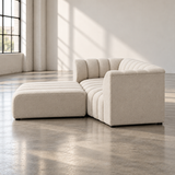 2 Seater Channel Tufted Sofa with Footstool in Beige Chenille