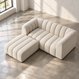 2 Seater Channel Tufted Sofa with Footstool in Beige Chenille