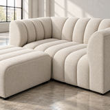 2 Seater Channel Tufted Sofa with Footstool in Beige Chenille