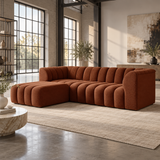 3 Seater Channel Tufted Sofa with Footstool in Burnt Orange Chenille