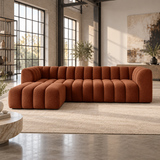 3 Seater Channel Tufted Sofa with Footstool in Burnt Orange Chenille