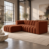 3 Seater Channel Tufted Sofa with Footstool in Burnt Orange Chenille