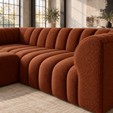 3 Seater Channel Tufted Sofa with Footstool in Burnt Orange Chenille