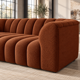 3 Seater Channel Tufted Sofa with Footstool in Burnt Orange Chenille