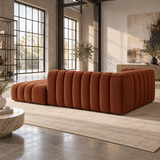 3 Seater Channel Tufted Sofa with Footstool in Burnt Orange Chenille