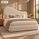 Teddy Boucle Ottoman Bed with Curved Wave Headboard, Selah, Exclusive British Handmade